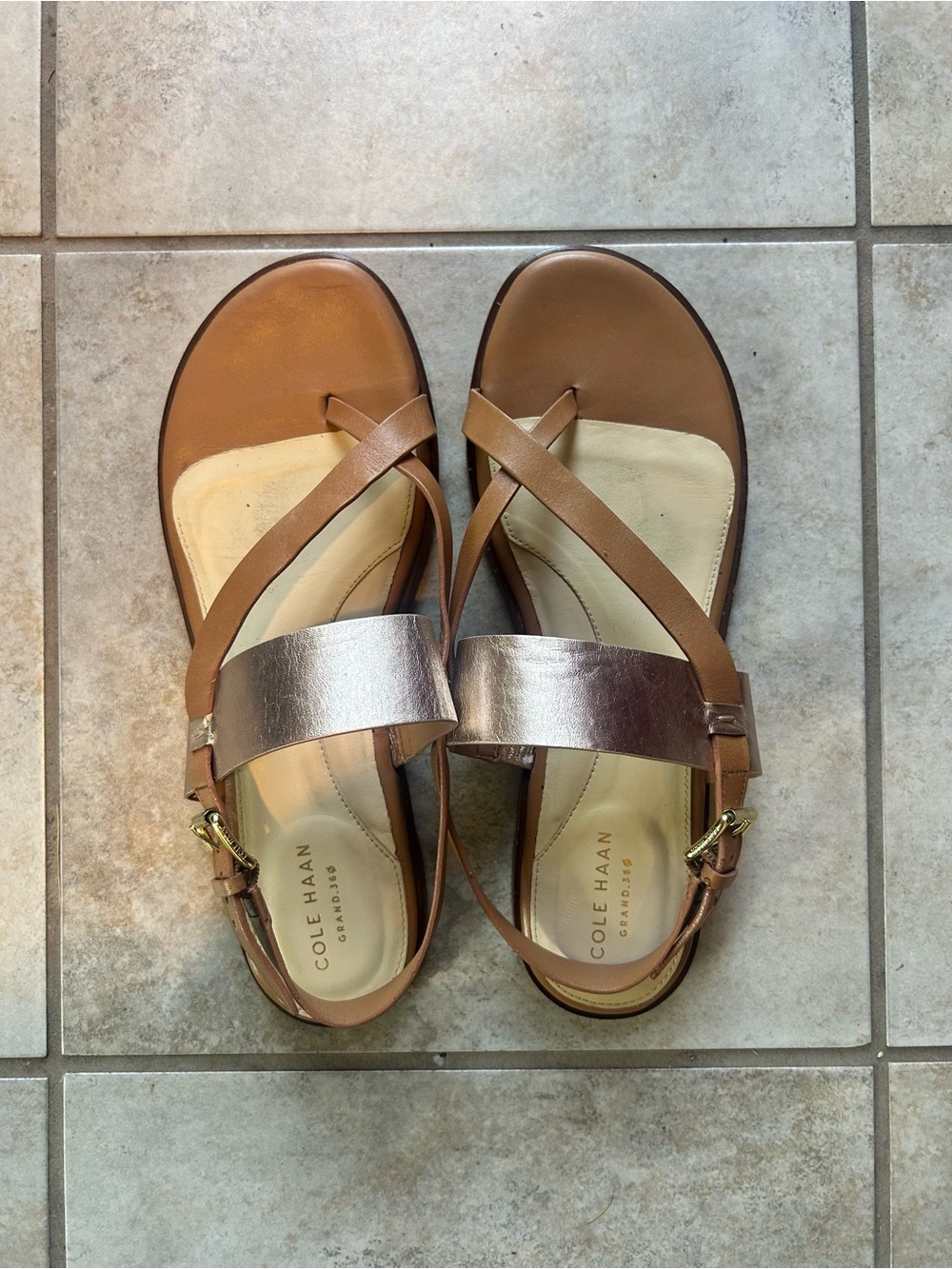 Cole Haan sz 9B Brown and Metallic Bronze Strappy Sandals